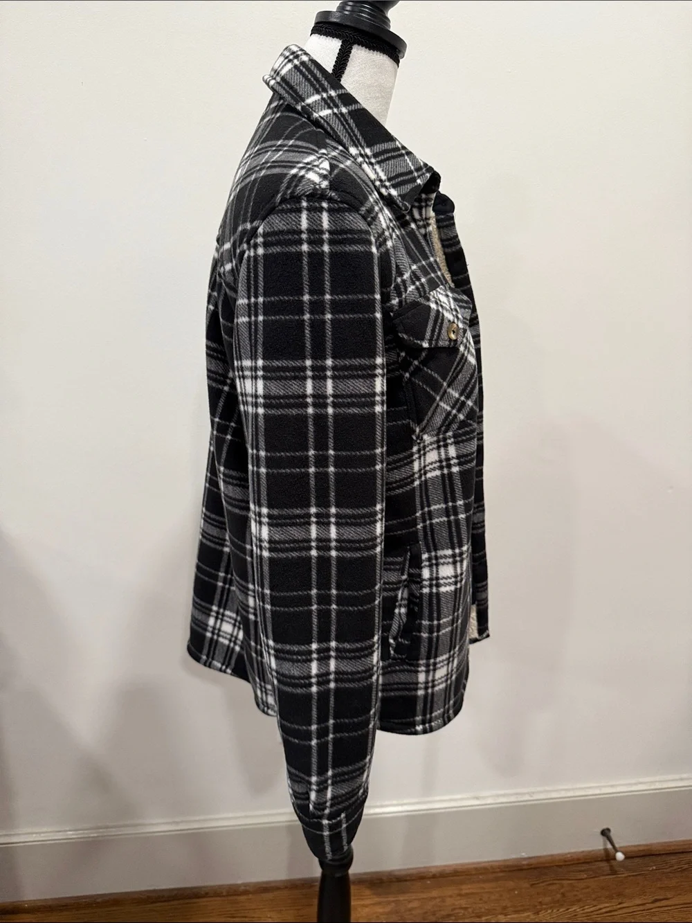 Sage Collective Black & White Plaid Button-Front Women's Shacket Sz Medium